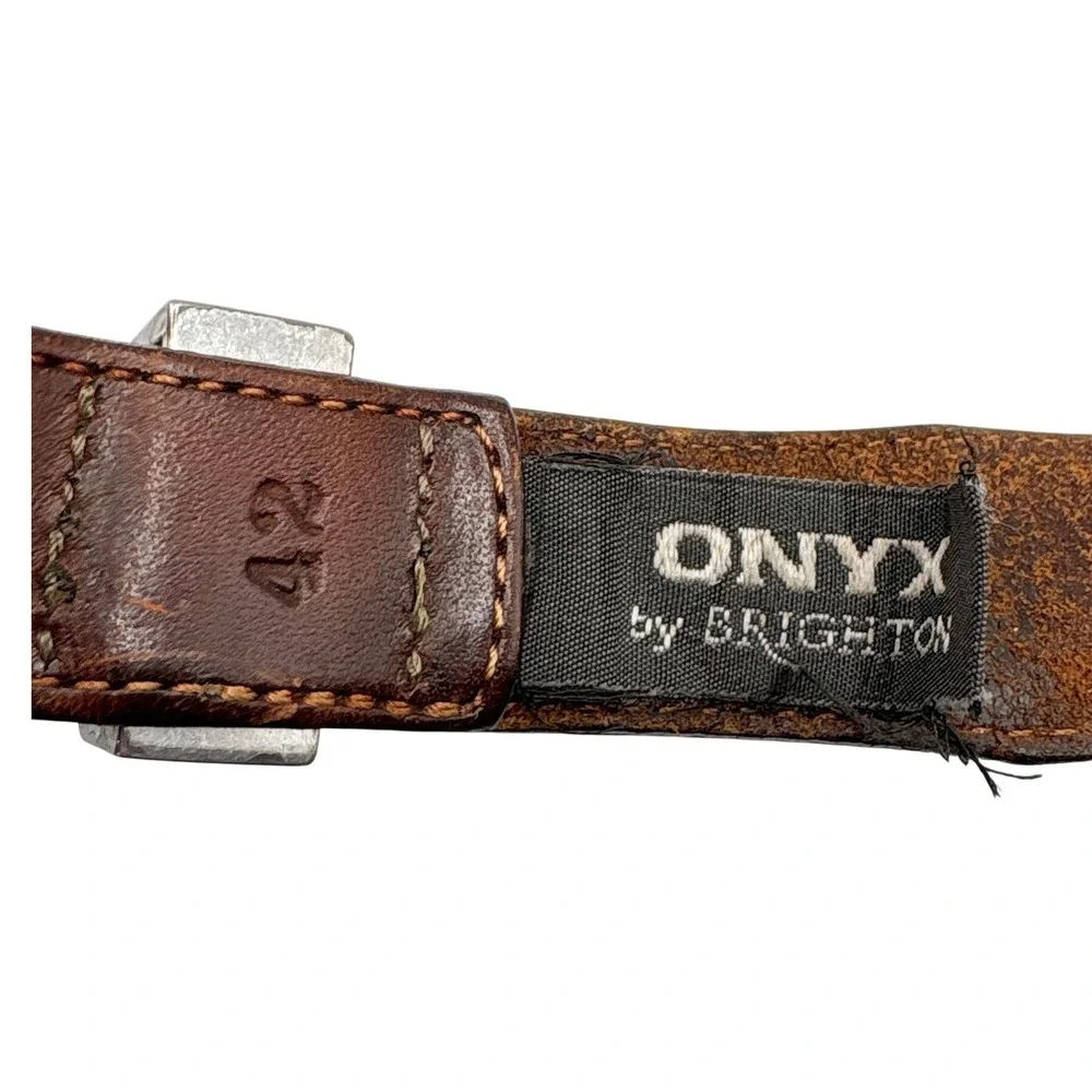 Vintage Onyx by Brighton Leather Belt Mens 42 Brown Golf Concho Braided‎ Western